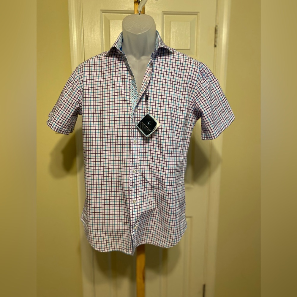 1930 TAILORBYRD Collection - Men's Blue and Red Checkered Shirt, Size: S